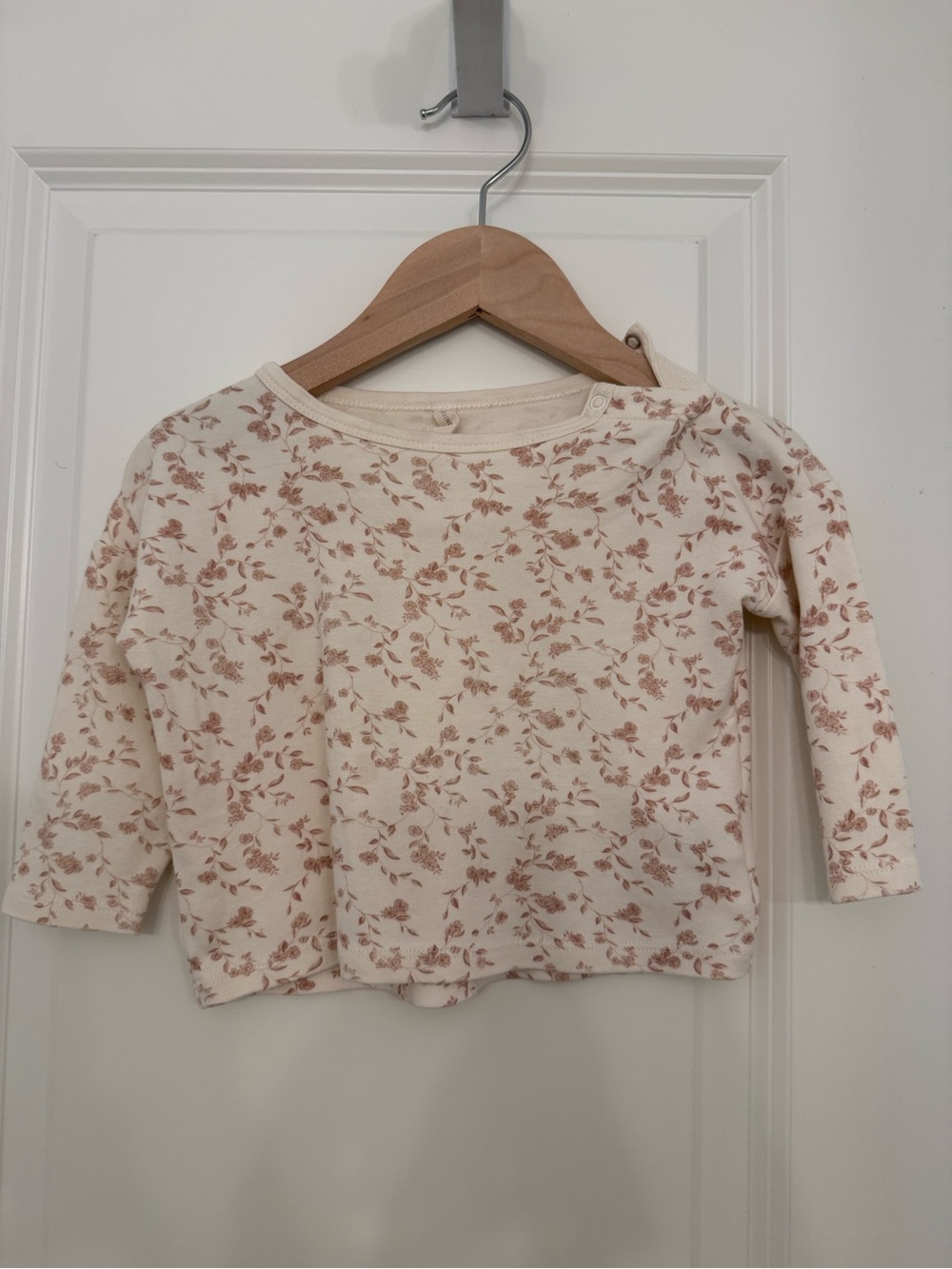 Quincy Mae Cream Long-Sleeve Top with Brown Floral Print